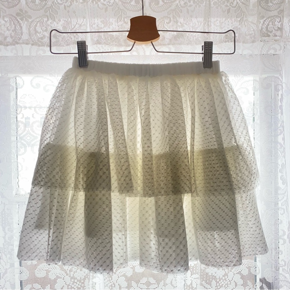 HILL HOUSE Clara Tulle Tiered Flare White Cream Mini Pull-on Skirt sz XS NWOT